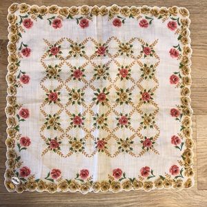 Beautiful Floral Vintage Handkerchief 1950 w/ Tag!